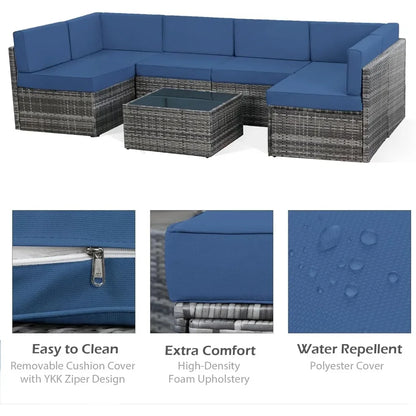 AzureLounge 7-Piece Set Rattan Outdoor Patio US - KaveCore
