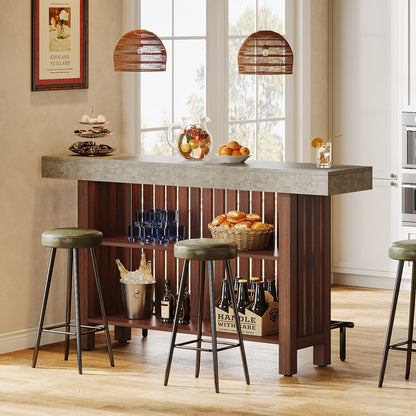 Concrete-Top Mini Bar Table with Shelves US