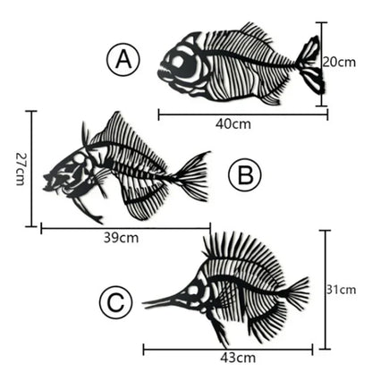 Fish Bone Metal Wall Art (3 Pieces)