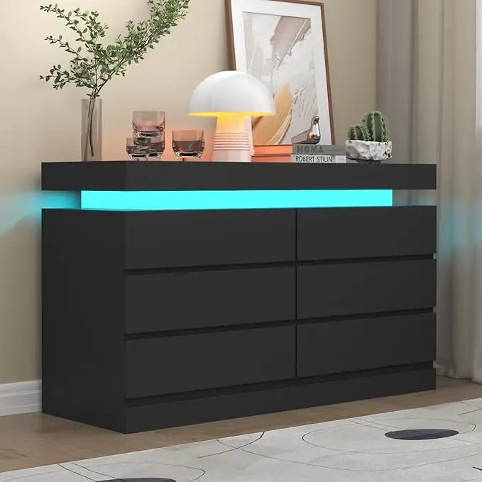 Chic Dresser with Integrated LED Lighting and Six Drawers - US - KaveCore