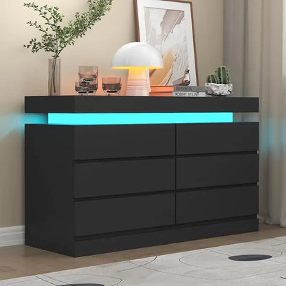 Chic Dresser with Integrated LED Lighting and Six Drawers - US - KaveCore