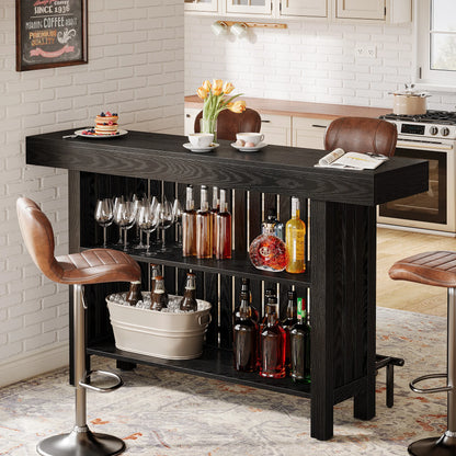 Concrete-Top Mini Bar Table with Shelves US