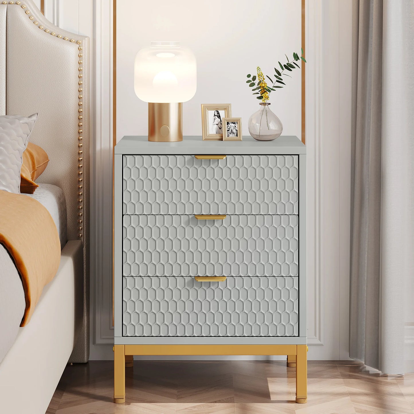 Honeycomb 3 Drawer Modern Bedside Table US