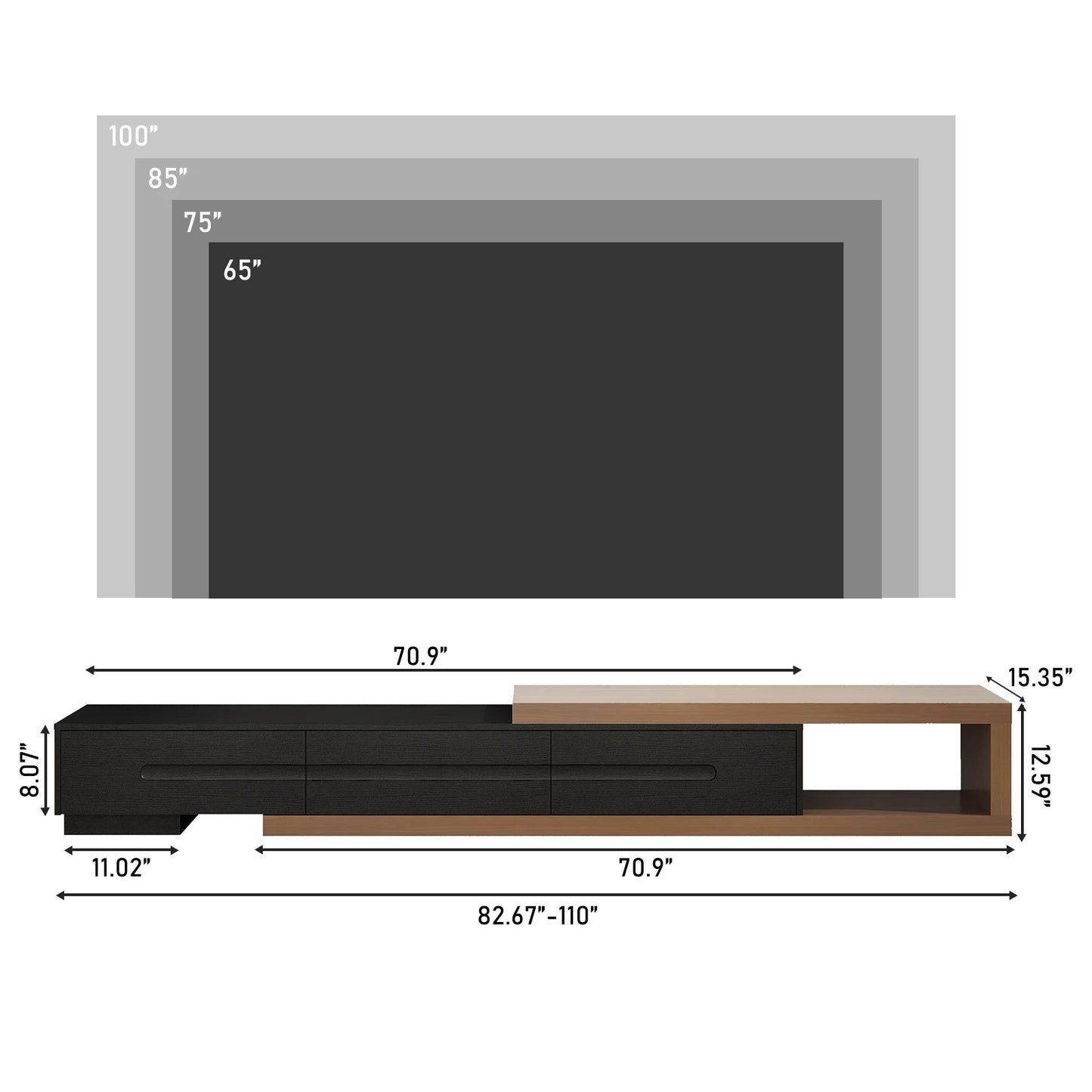 The AlignMax Media Console – Extendable TV Cabinet with 3 Drawers & Shelf US - KaveCore