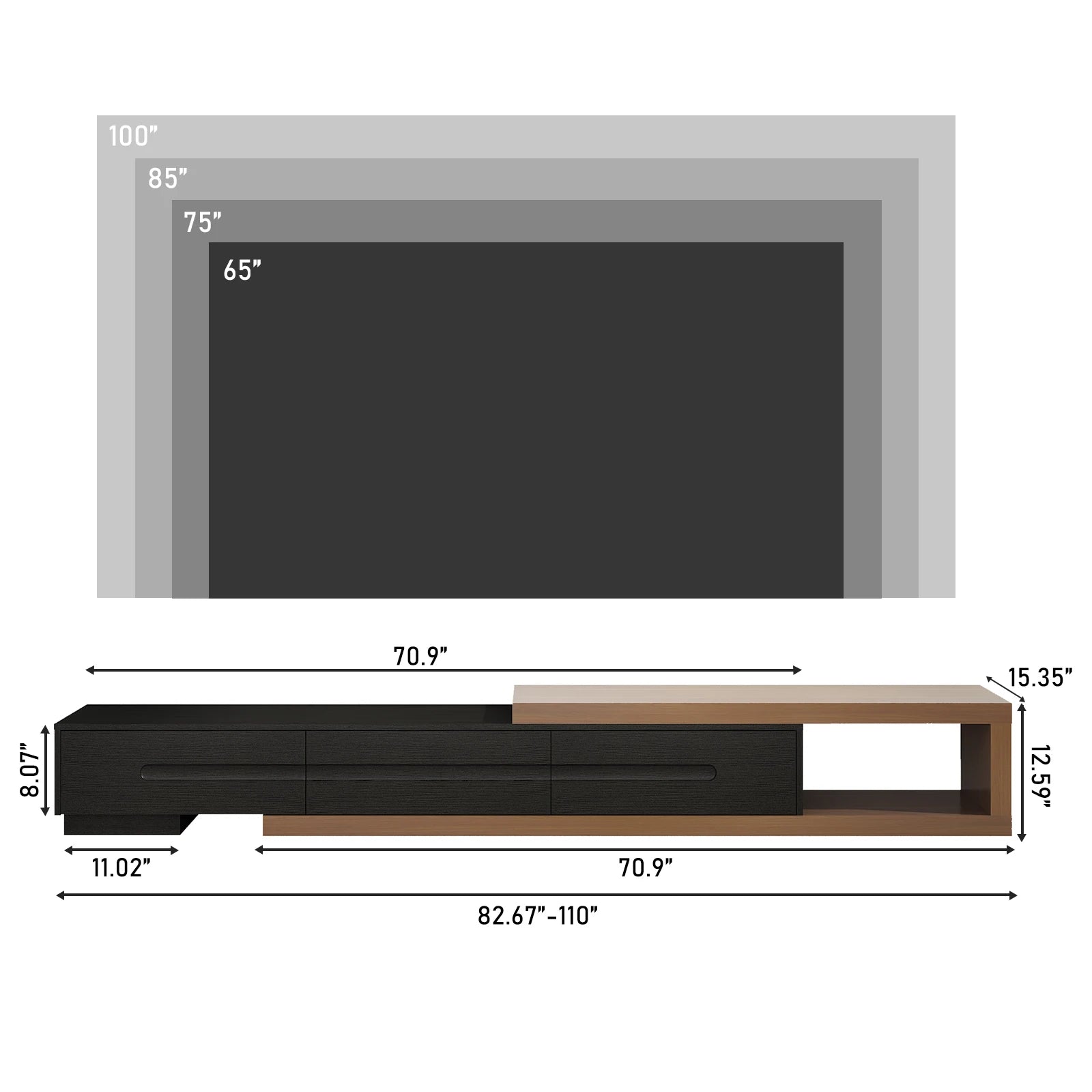 The AlignMax Media Console – Extendable TV Cabinet with 3 Drawers & Shelf US - KaveCore