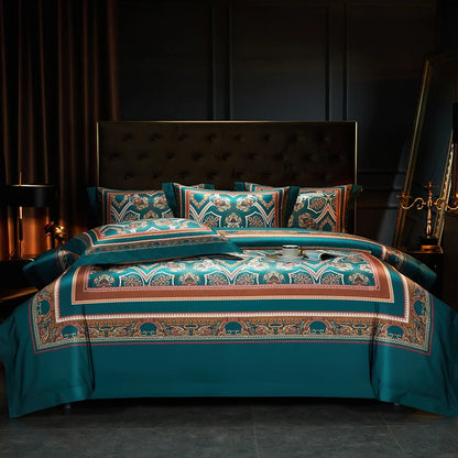 Arabesque Nocturne Deep Teal Duvet Cover Set (Long-Staple Sateen Cotton)