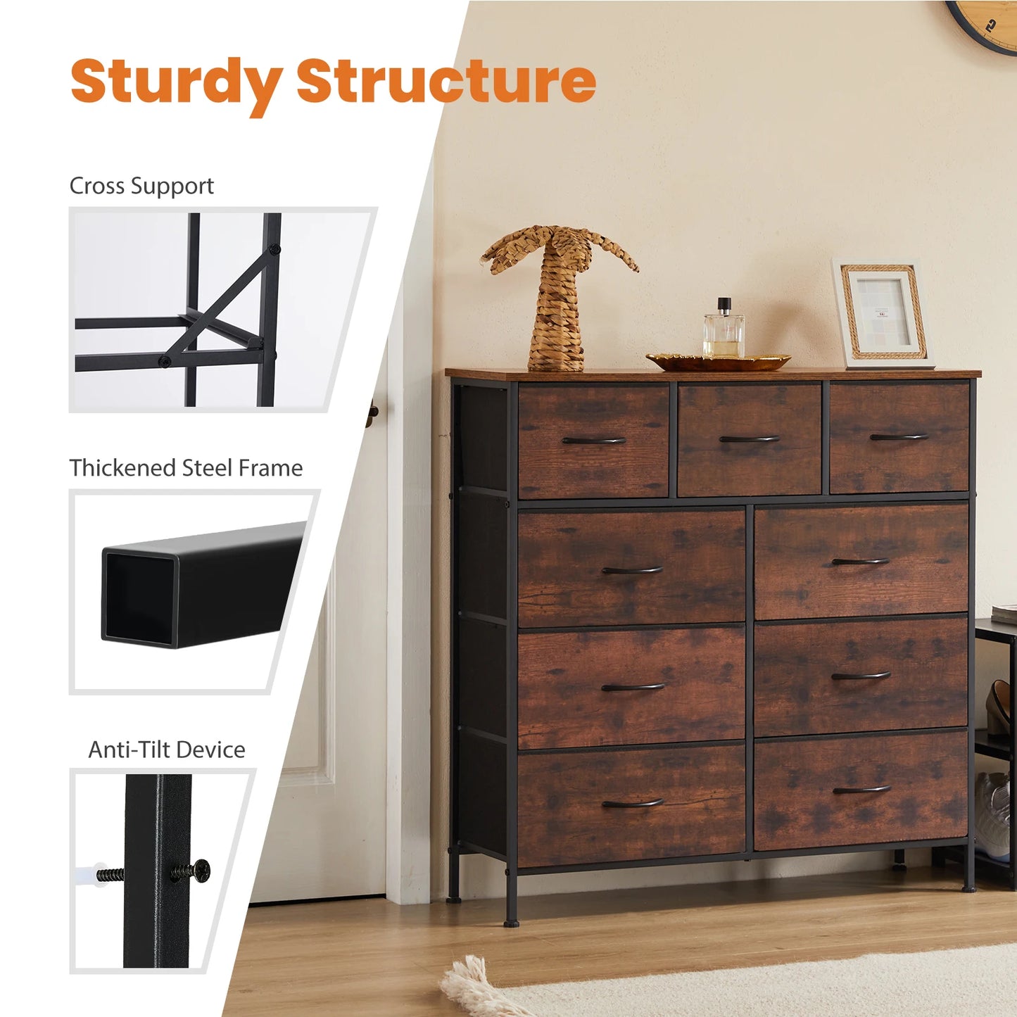 Rustic 9-Drawer Dresser – Modern Industrial Storage for Bedroom & Closet US - KaveCore