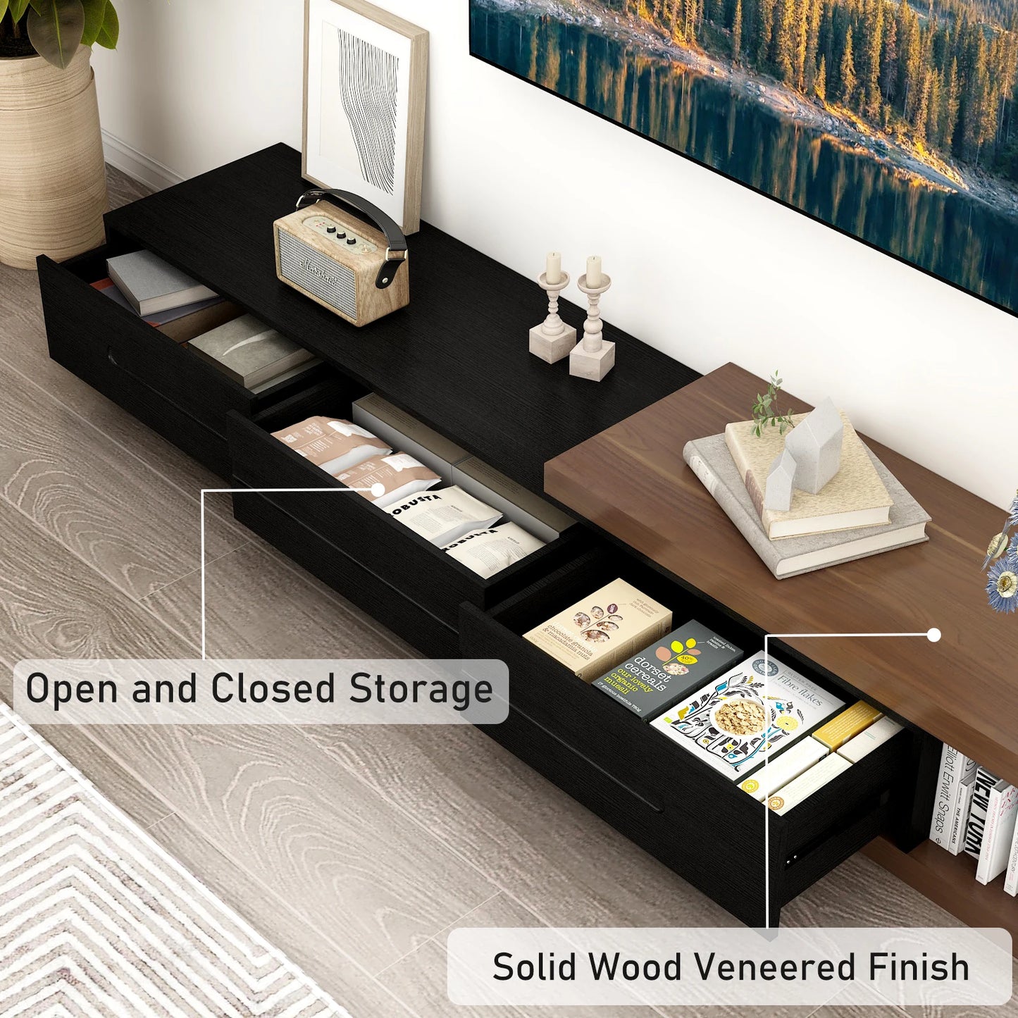 The AlignMax Media Console – Extendable TV Cabinet with 3 Drawers & Shelf US - KaveCore