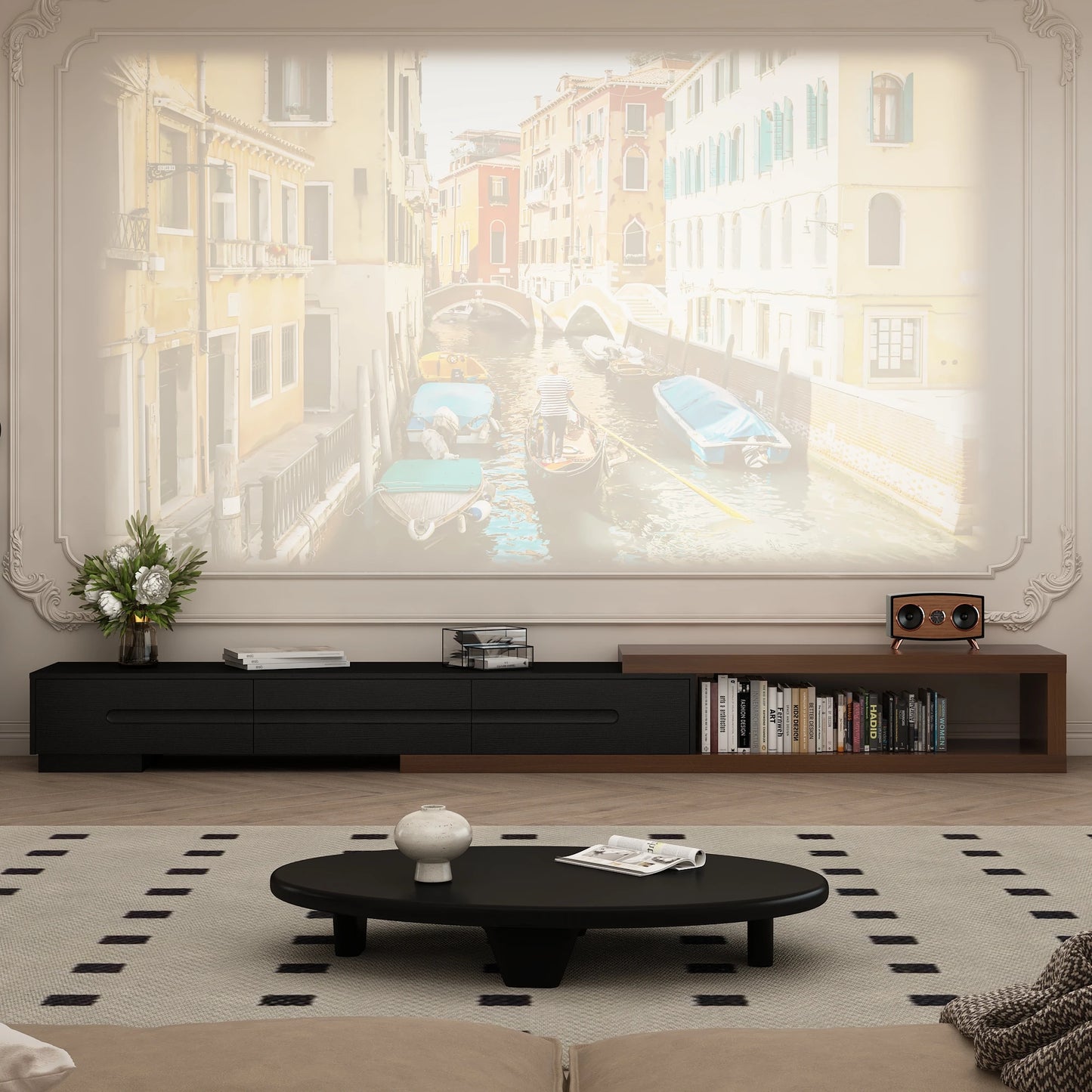 The AlignMax Media Console – Extendable TV Cabinet with 3 Drawers & Shelf US - KaveCore