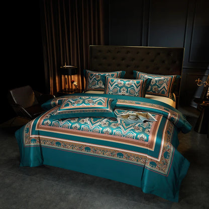 Arabesque Nocturne Deep Teal Duvet Cover Set (Long-Staple Sateen Cotton)