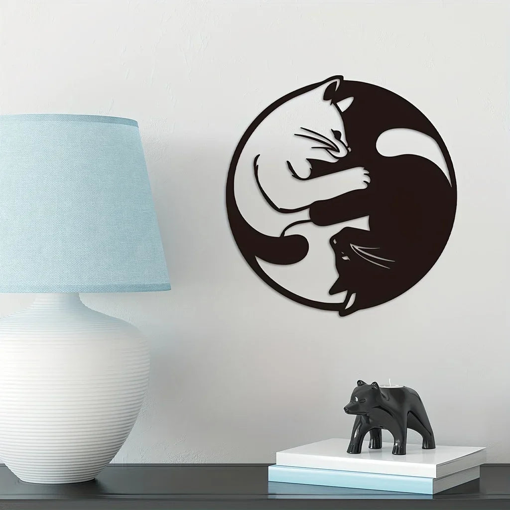 Yin Yang Two Cats Metal Wall Art