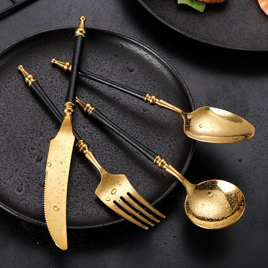 Prestige Imperial Black & Gold Cutlery Set