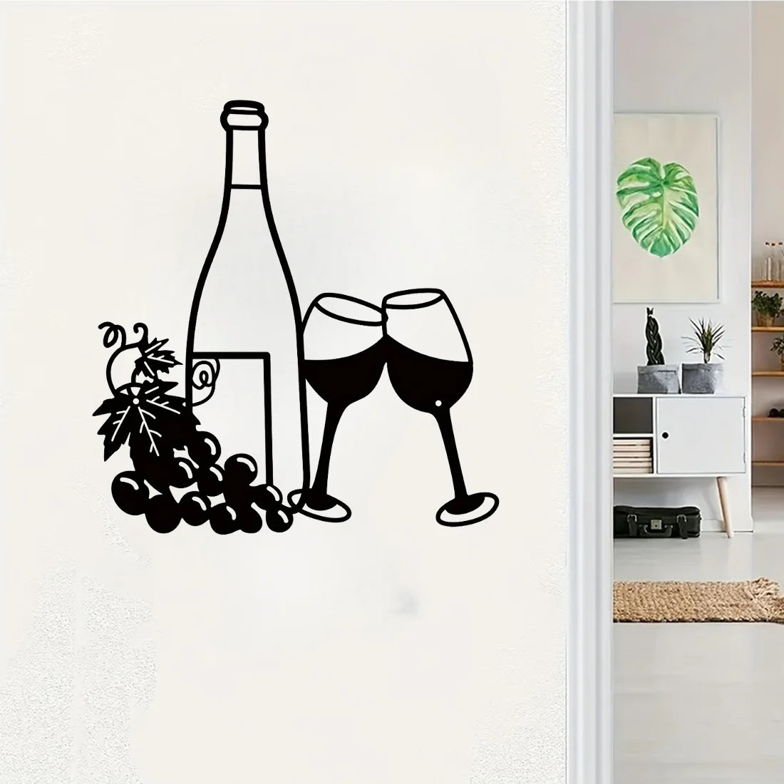 Wine Bottle and Glass Metal Wall Art