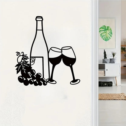 Wine Bottle and Glass Metal Wall Art