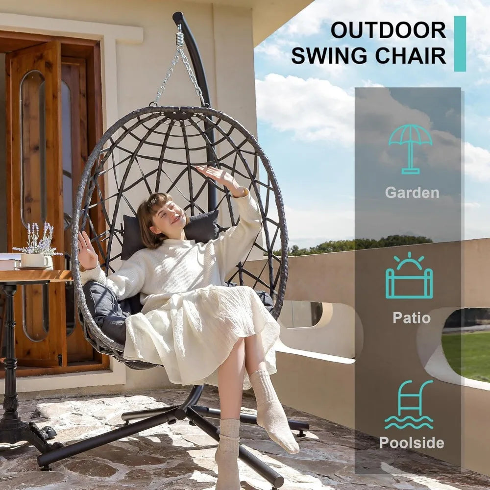 Modern Boho Hanging Egg Chair with Stand - US - KaveCore