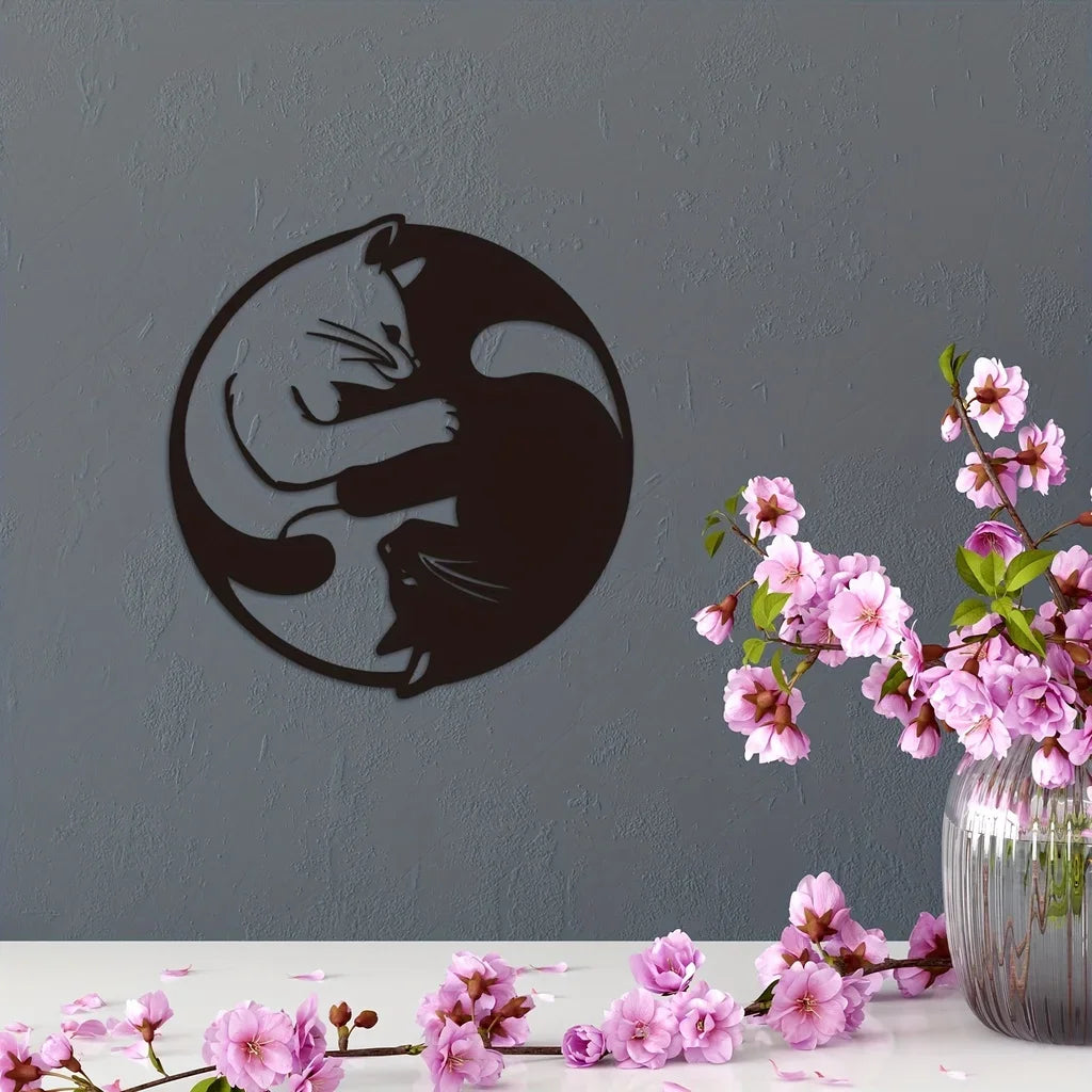 Yin Yang Two Cats Metal Wall Art