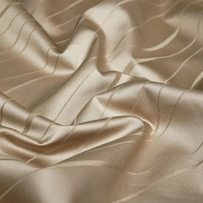 Jacquard & Satin Champagne Duvet Cover Set (Long-Staple Sateen Cotton)