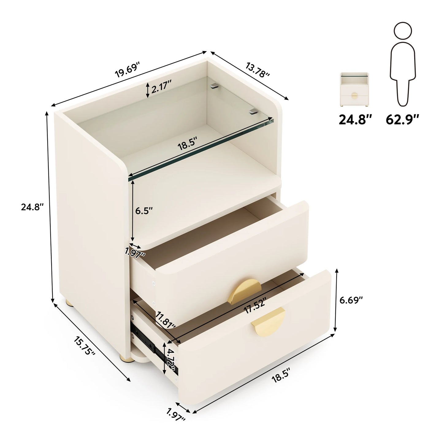 Nova Glass Nightstand US