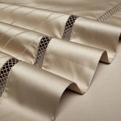 Jacquard & Satin Champagne Duvet Cover Set (Long-Staple Sateen Cotton)