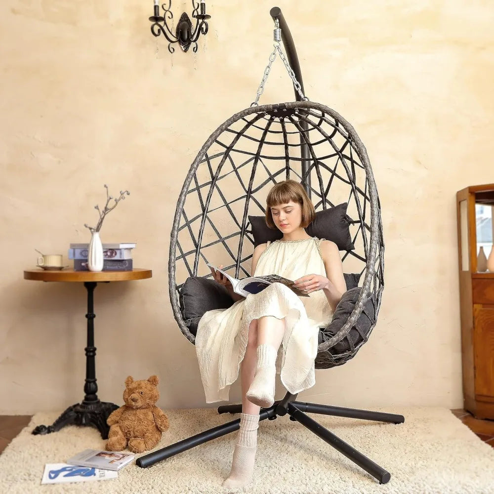 Modern Boho Hanging Egg Chair with Stand - US - KaveCore