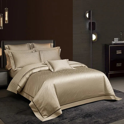 Jacquard & Satin Champagne Duvet Cover Set (Long-Staple Sateen Cotton)
