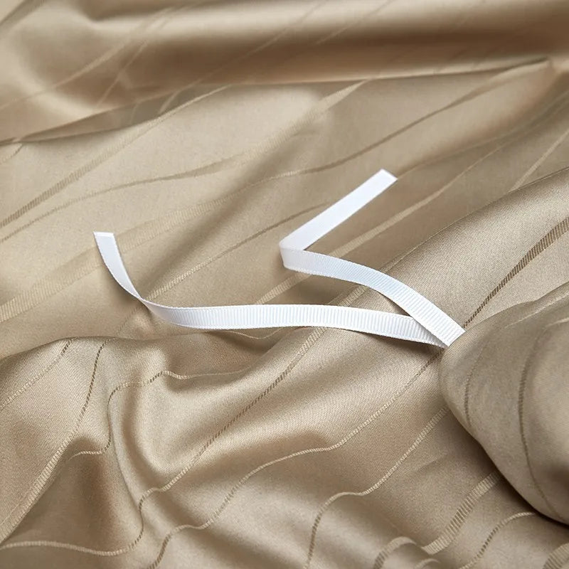 Jacquard & Satin Champagne Duvet Cover Set (Long-Staple Sateen Cotton)