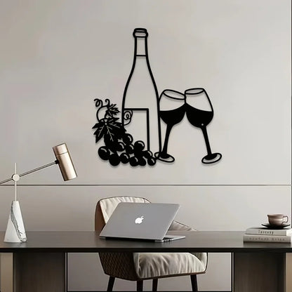 Wine Bottle and Glass Metal Wall Art