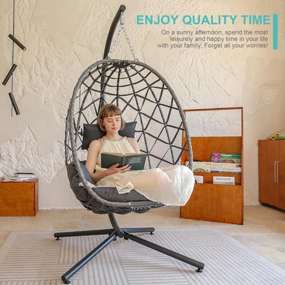 Modern Boho Hanging Egg Chair with Stand - US - KaveCore