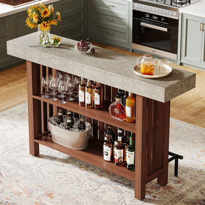 Concrete-Top Mini Bar Table with Shelves US