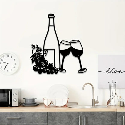 Wine Bottle and Glass Metal Wall Art