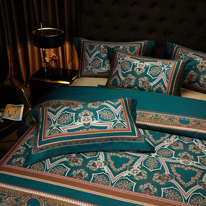 Arabesque Nocturne Deep Teal Duvet Cover Set (Long-Staple Sateen Cotton)