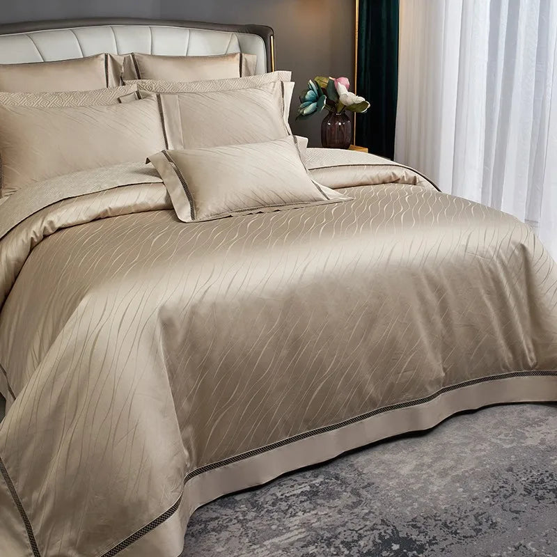 Jacquard & Satin Champagne Duvet Cover Set (Long-Staple Sateen Cotton)