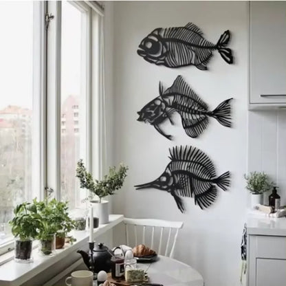 Fish Bone Metal Wall Art (3 Pieces)