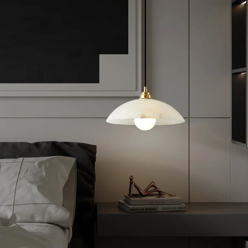 The Seraphina Luxe Pendant — Carved Marble with Vintage Brass Suspension