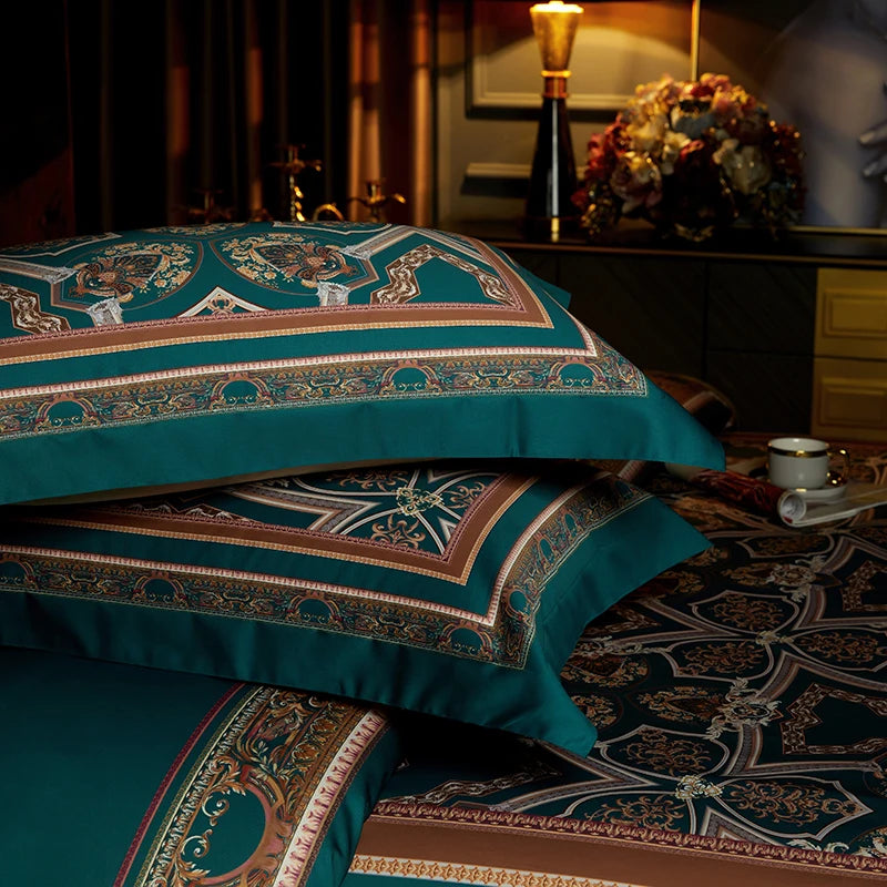 Arabesque Nocturne Deep Teal Duvet Cover Set (Long-Staple Sateen Cotton)