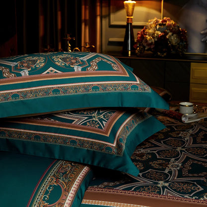 Arabesque Nocturne Deep Teal Duvet Cover Set (Long-Staple Sateen Cotton)