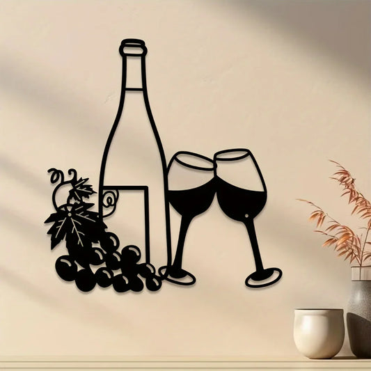 Wine Bottle and Glass Metal Wall Art