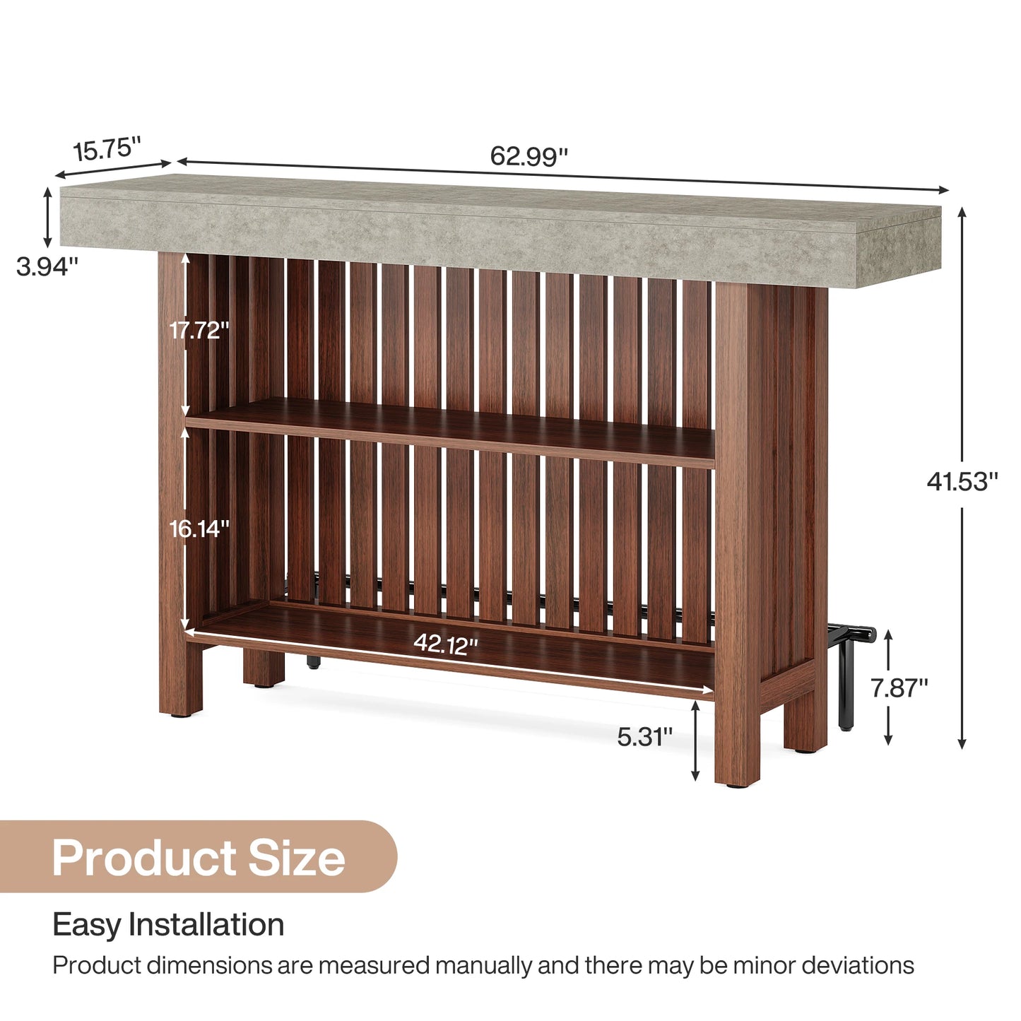 Concrete-Top Mini Bar Table with Shelves US