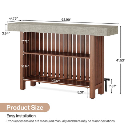 Concrete-Top Mini Bar Table with Shelves US