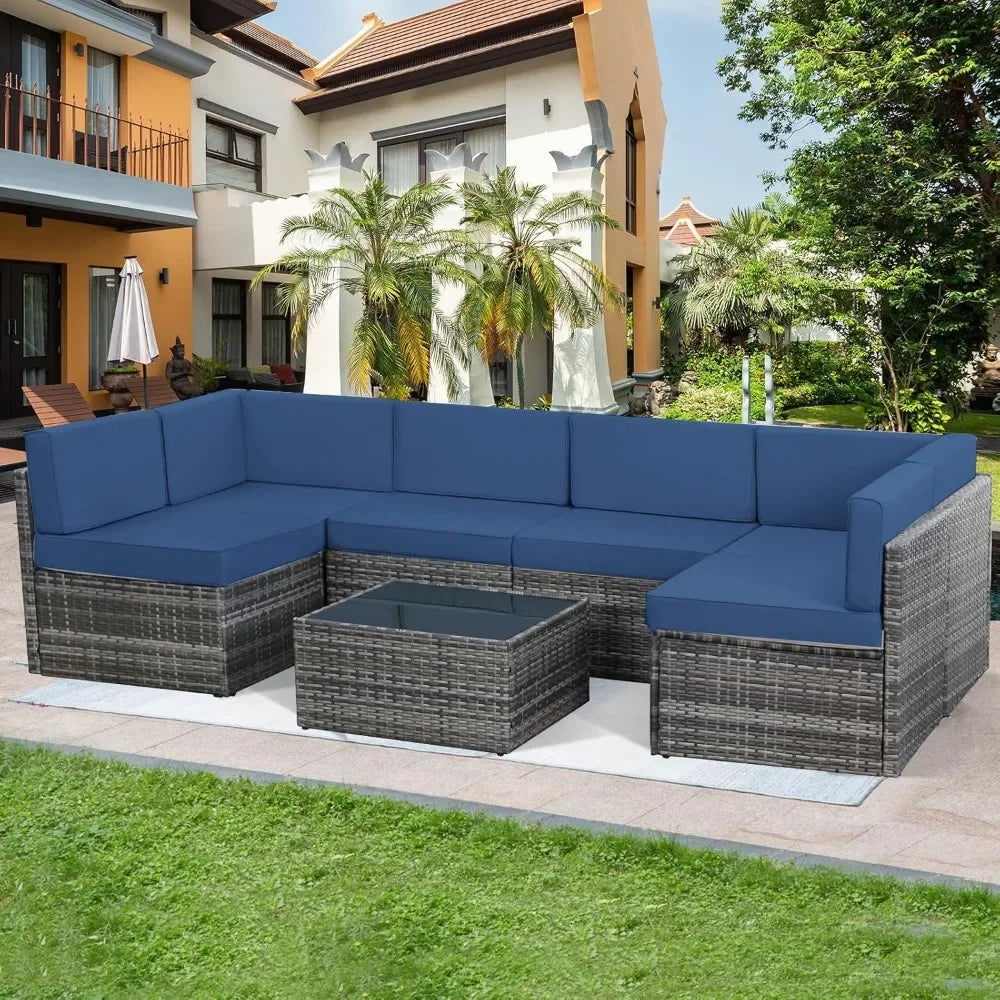 AzureLounge 7-Piece Set Rattan Outdoor Patio US - KaveCore