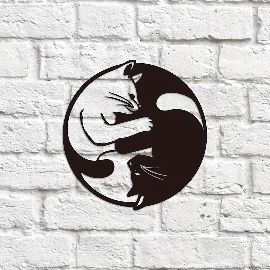 Yin Yang Two Cats Metal Wall Art