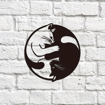 Yin Yang Two Cats Metal Wall Art