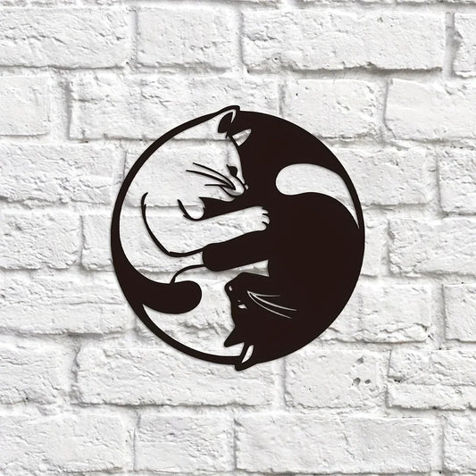 Yin Yang Two Cats Metal Wall Art
