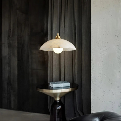 The Seraphina Luxe Pendant — Carved Marble with Vintage Brass Suspension