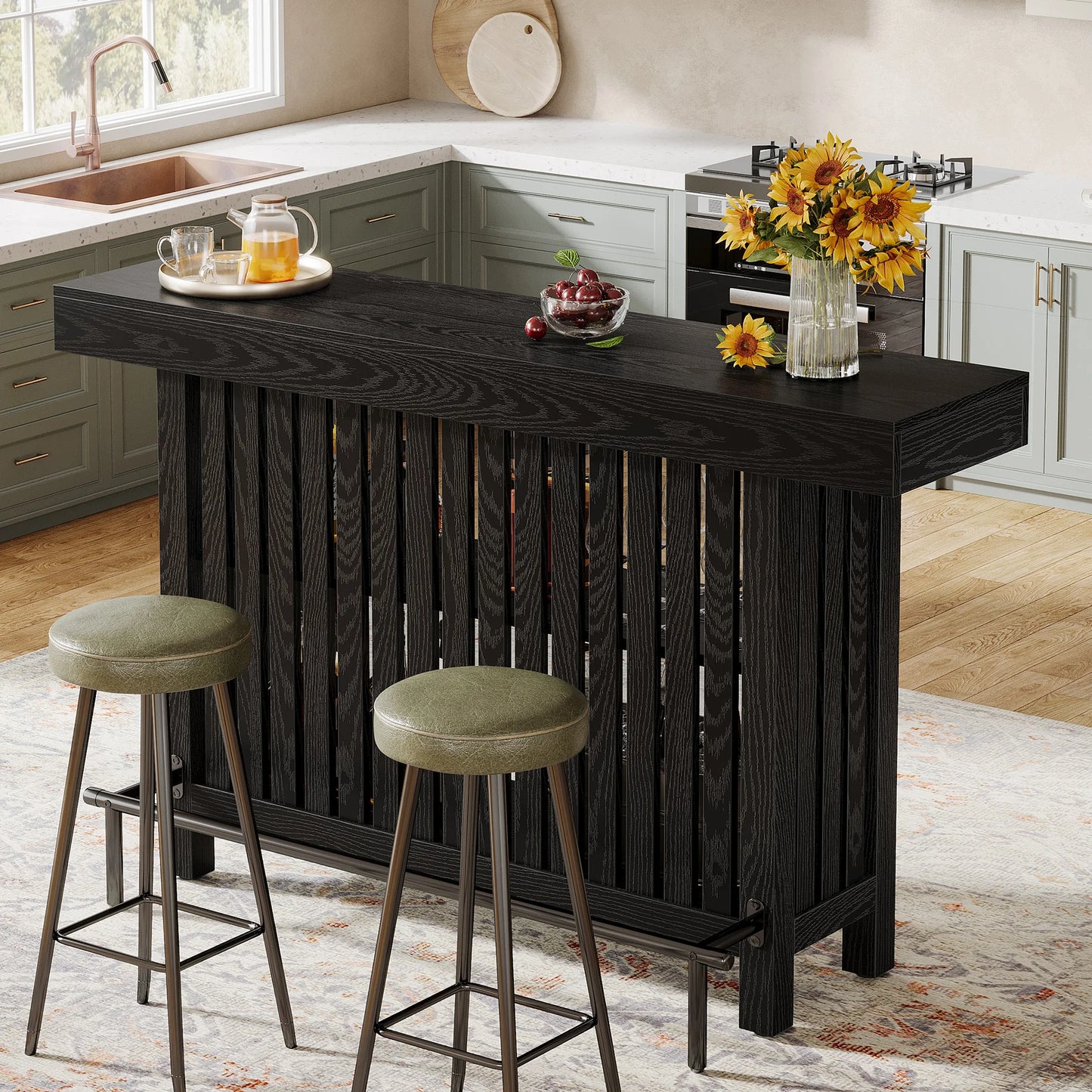 Concrete-Top Mini Bar Table with Shelves US