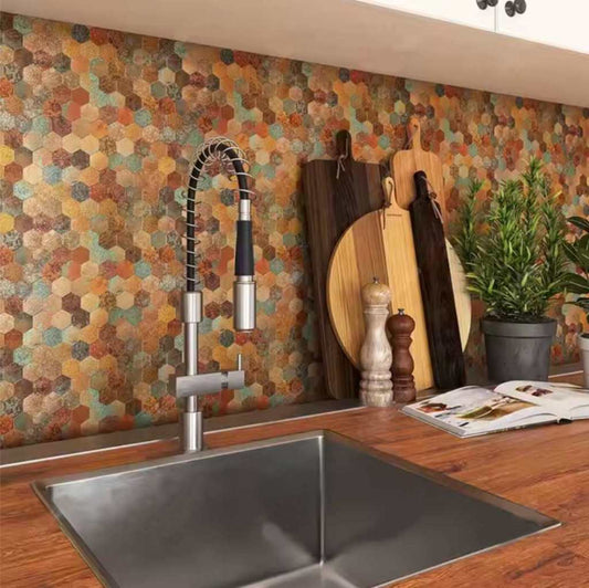 Aged Bronze Hex Mosaic Wall Panel – Peel & Stick (Set of 22)