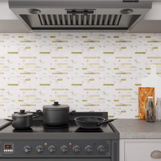 GoldRun Marble Mosaic Wall Panel – Peel & Stick (Set of 22)