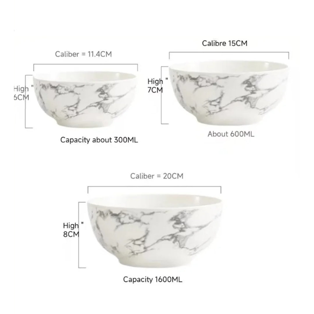 Valente Porcelain Marble Bowls (Set of 3)