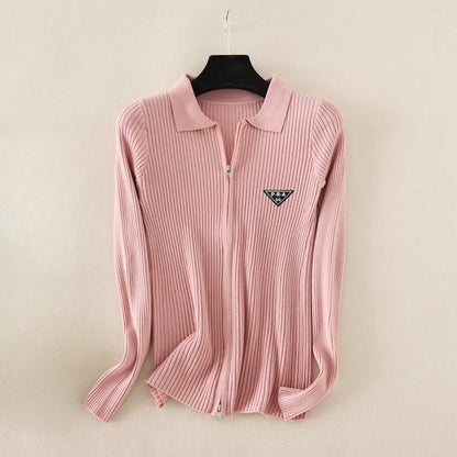 Women's Tops Slim Fit Knit Cardigan With Zippers