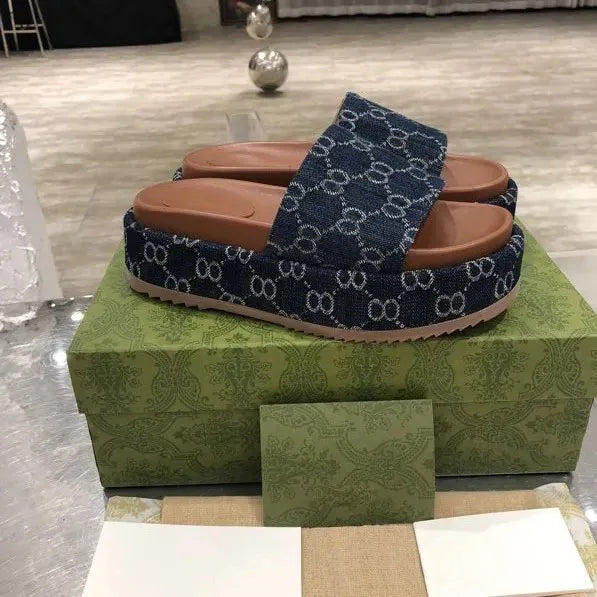 Designer Sandals Slippers Platform Canvas Flat Mules
